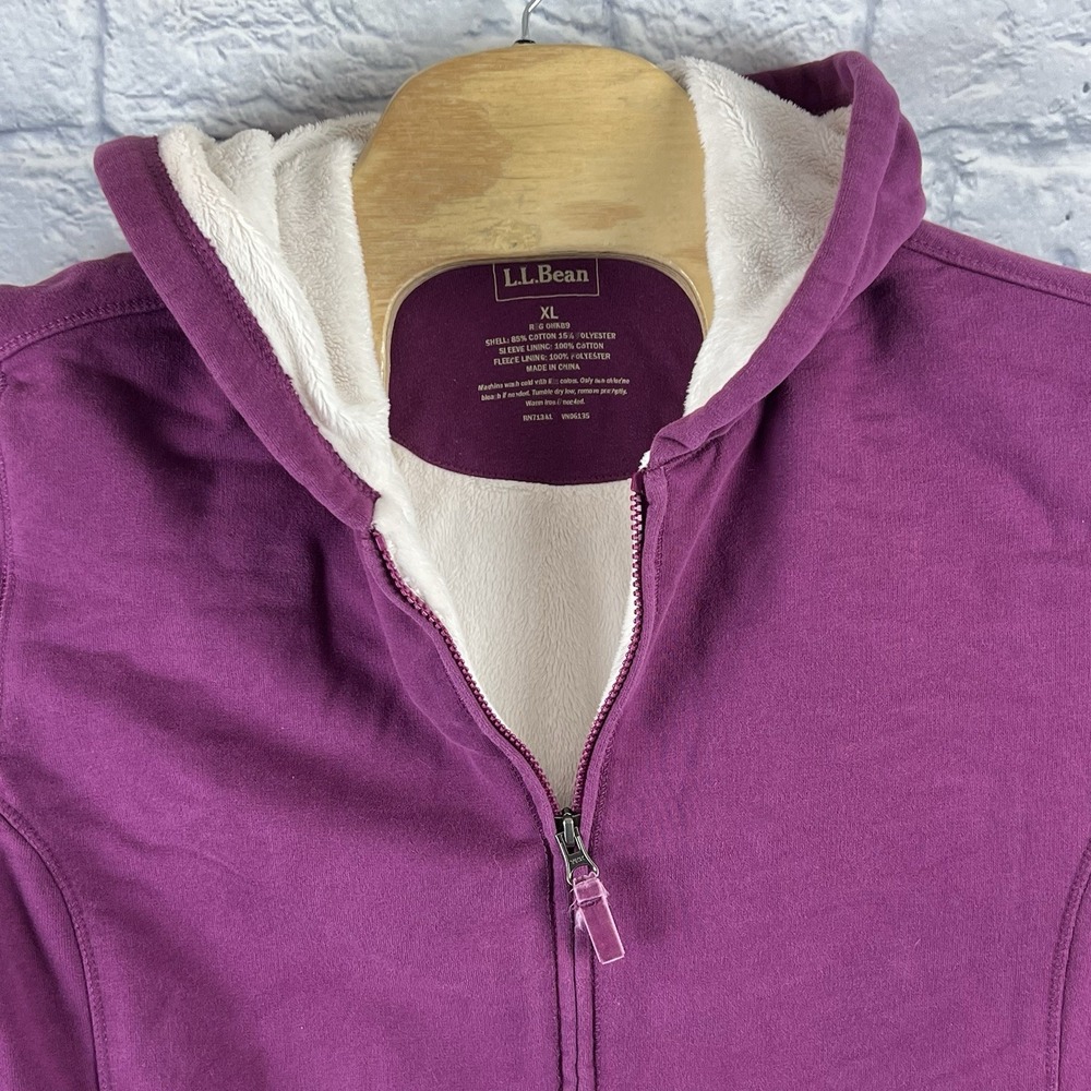 LL Bean Hoodie Women Purple Full Zip Fleece Lined Sweatshirt Outdoor‎ Size XL